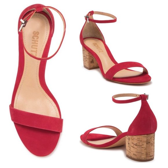 SCHUTZ Chime City red suede & cork heel sandals - Picture 1 of 8